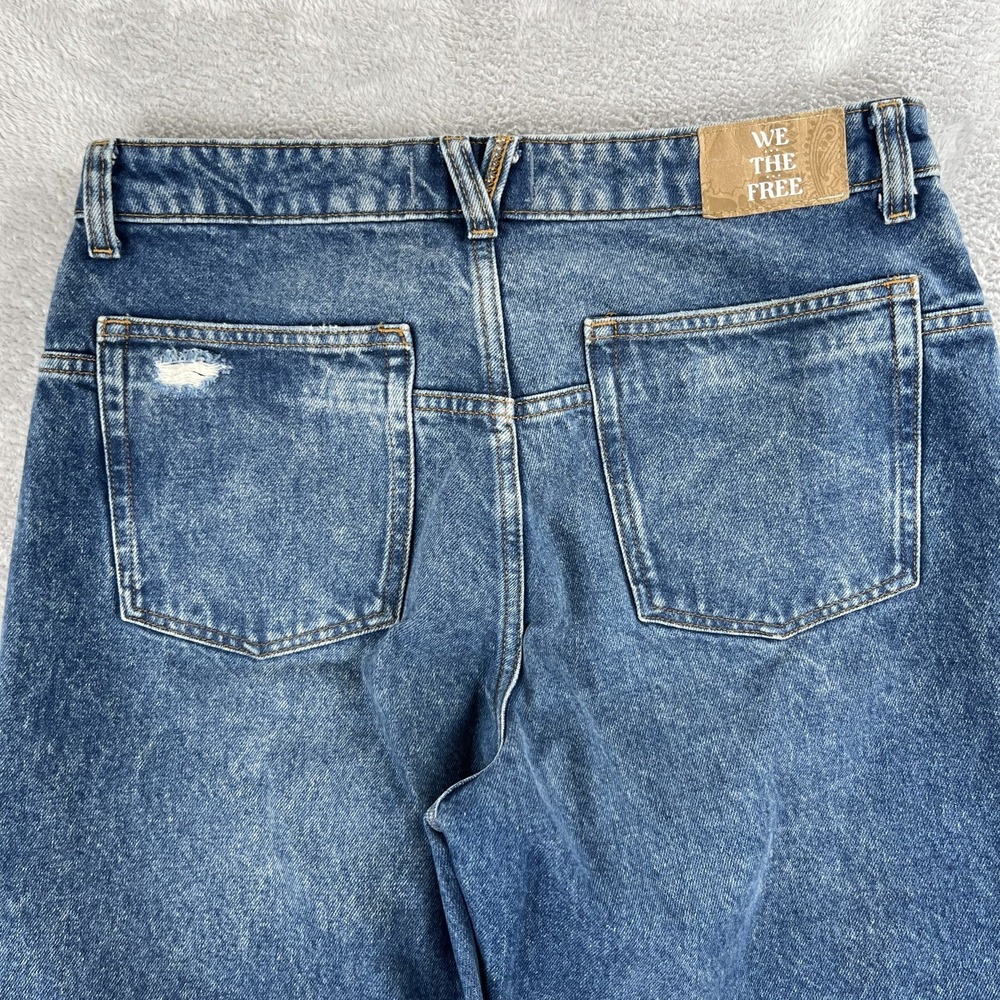 We The Free Baggy Wide Leg Distressed Jeans 29 Blue Knee Blowout Women Grunge - Picture 4 of 11
